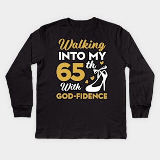 65 birthday God-fidence tee 65th birthday gift for women 65 year old christian birthday tee 65 Godfidence Kids Long Sleeve T-Shirt